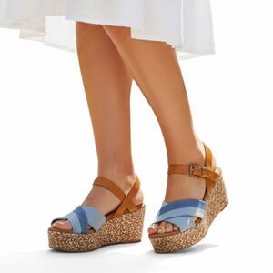 TOMS Blue Willow Platform Wedge Sandals